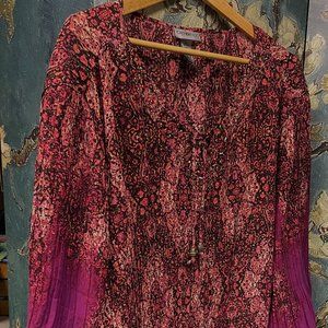 Catherines 4X 30/32W Flowy Crinkle Tunic Blouse Top Decorative Collar Tie Front